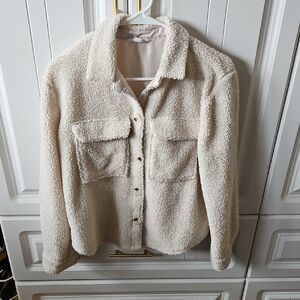Women's Cream Sherpa Button-Front Jacket